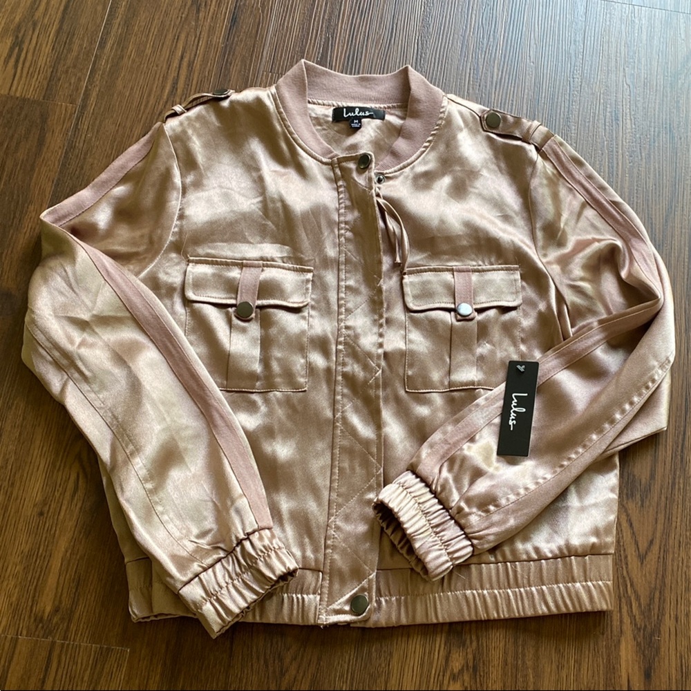 Lulus Pink Satin Bomber Jacket